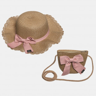 Straw hat with a bow and hanging purse (2-4 years)
