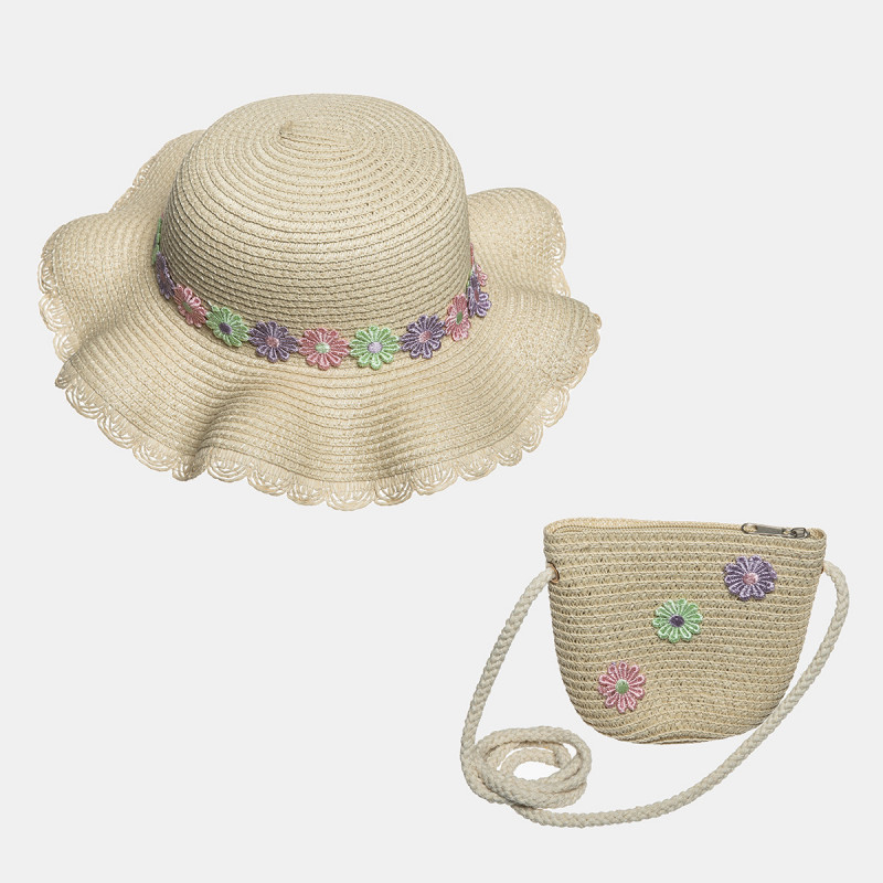 Straw hat floral with hanging purse (2-4 years)
