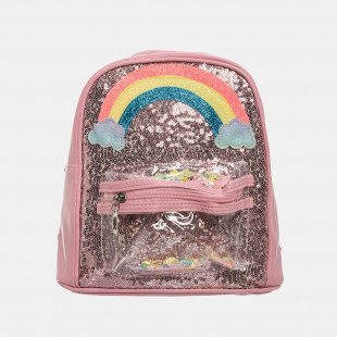 Τσαντάκι πλάτης ροζ ουράνιο τόξο με παγιέτες, glitter και κονφετί