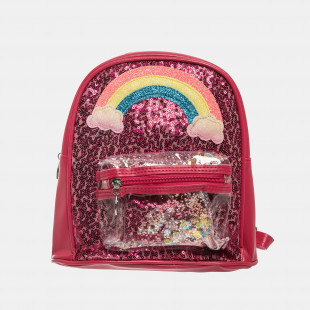 Backpack dark pink rainbow with sequins, glitter and confetti