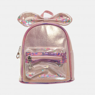 Backpack pink with decorative bow and confetti