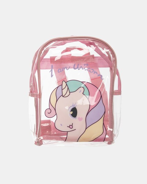 Τσαντάκι πλάτης unicorn ροζ διάφανο