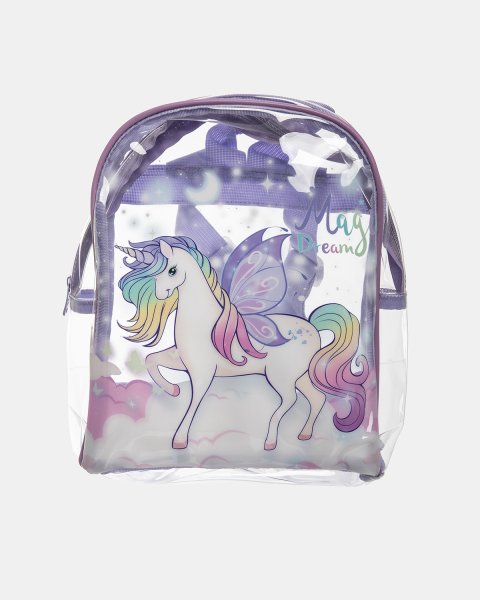 Τσαντάκι πλάτης unicorn μωβ διάφανο