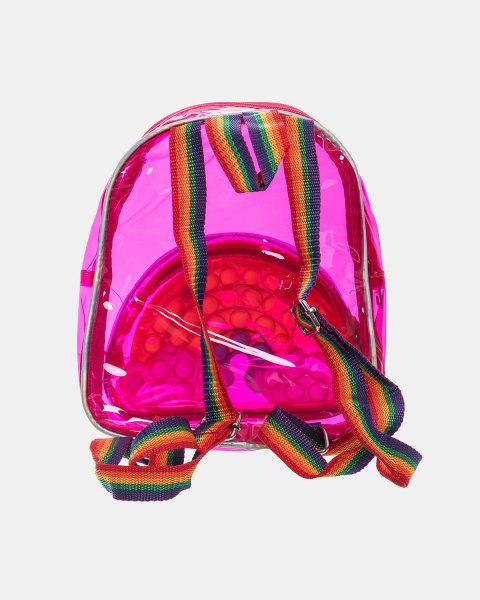 Backpack transparent pink rainbow pocket with pop bubble