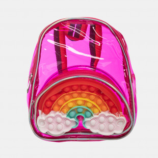 Backpack transparent pink rainbow pocket with pop bubble