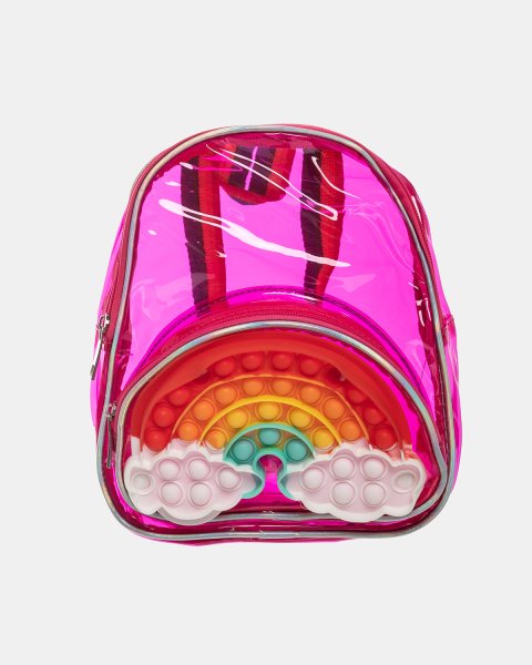Backpack transparent pink rainbow pocket with pop bubble