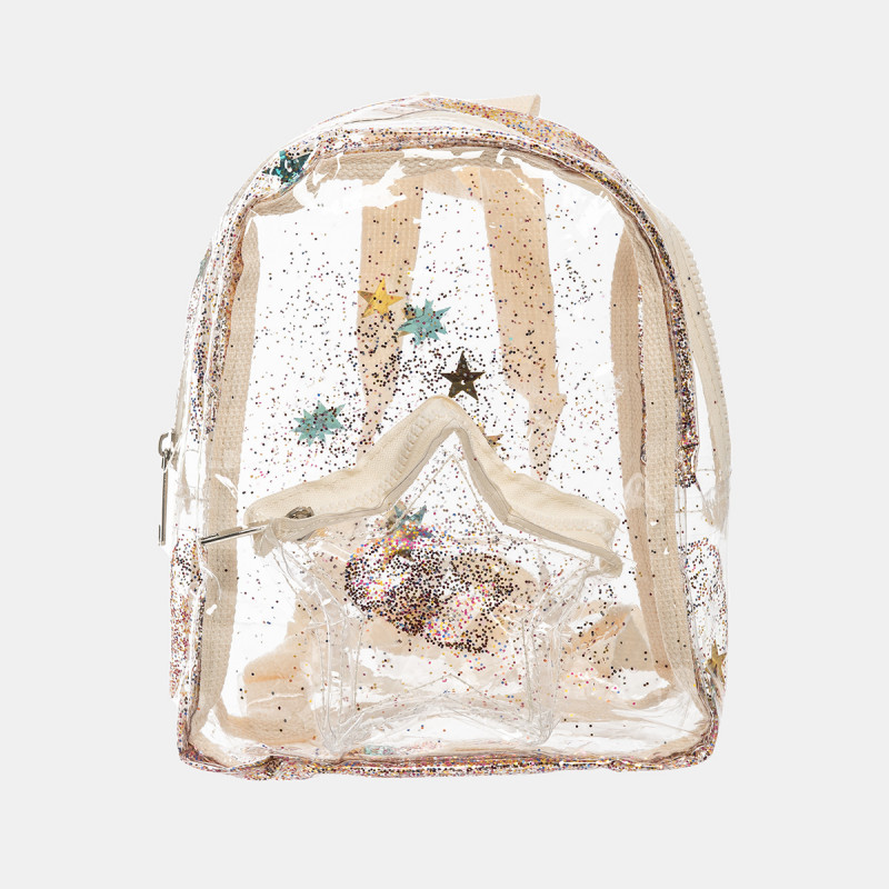 Backpack with star shape pocket transparent with glitter