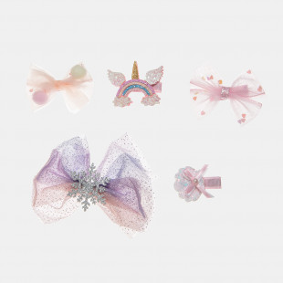 Hair clip with glitter, tulle and pom pon 5pcs