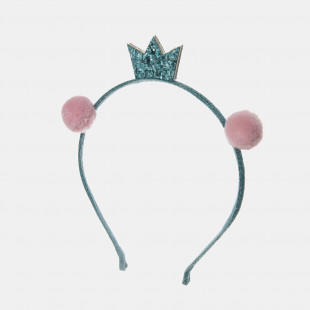 Headband with decorative crown and pom pon
