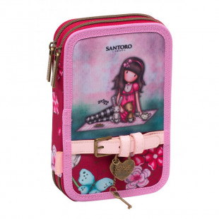 Pencil case Santoro with double zipper and slots dark pink