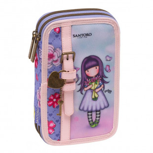 Pencil case Santoro with double zipper and slots lila