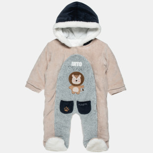 Pramsuit velour Tender Comforts with fur details and embroidery (1-12 months)