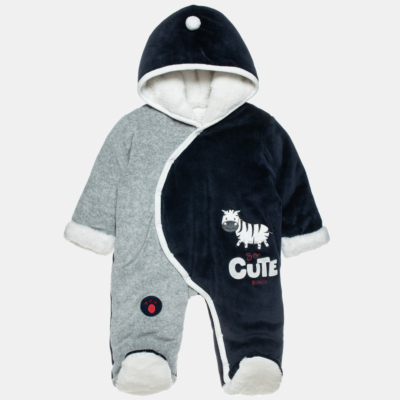 Pramsuit velour Tender Comforts with fur details and embroidery (1-12 months)