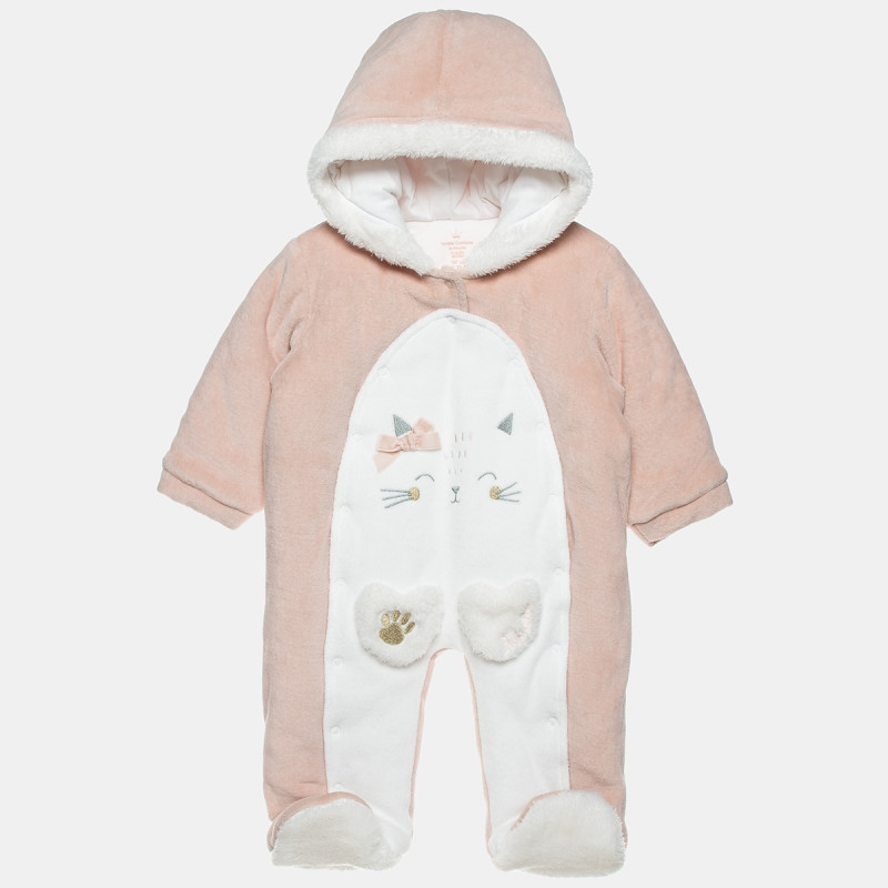 Pramsuit velour Tender Comforts with fur details (1-12 months)