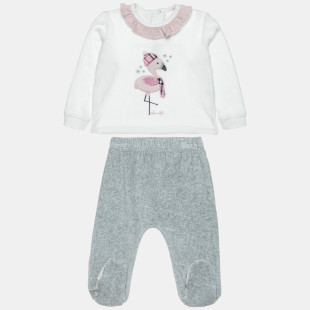 Set Tender Comforts velour with flamingo embroidery (3-12 months)